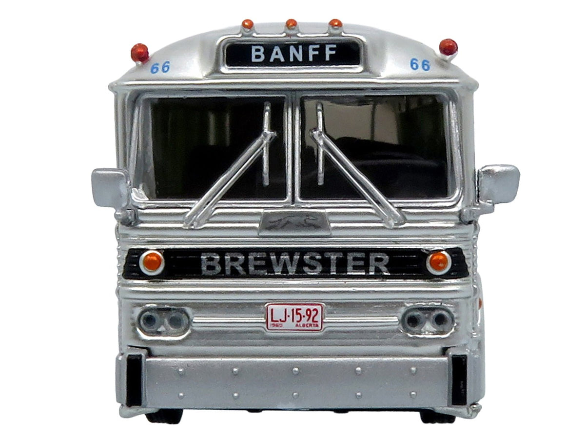 1964 MCI MC-5A Coach Bus "Brewster Gray Line" Silver with Blue and Red Stripes "Vintage Bus & Motorcoach Collection" Limited Edition to 504 pieces Worldwide 1/87 (HO) Diecast Model by Iconic Replicas-Iconic Replicas-ModelCars.com