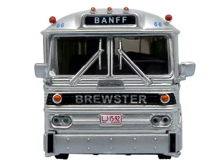 1964 MCI MC-5A Coach Bus "Brewster Gray Line" Silver with Blue and Red Stripes "Vintage Bus & Motorcoach Collection" Limited Edition to 504 pieces Worldwide 1/87 (HO) Diecast Model by Iconic Replicas-Iconic Replicas-ModelCars.com
