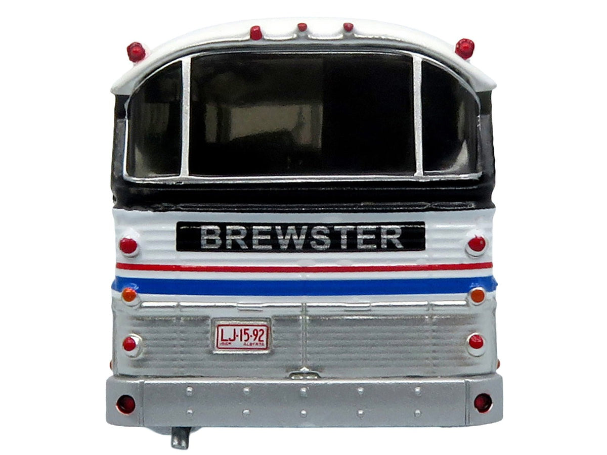 1964 MCI MC-5A Coach Bus "Brewster Gray Line" Silver with Blue and Red Stripes "Vintage Bus & Motorcoach Collection" Limited Edition to 504 pieces Worldwide 1/87 (HO) Diecast Model by Iconic Replicas-Iconic Replicas-ModelCars.com