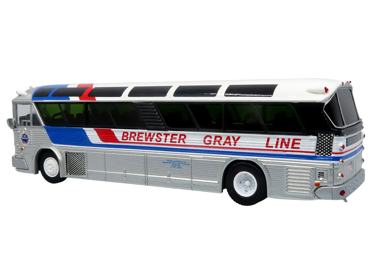 1964 MCI MC-5A Coach Bus "Brewster Gray Line" Silver with Blue and Red Stripes "Vintage Bus & Motorcoach Collection" Limited Edition to 504 pieces Worldwide 1/87 (HO) Diecast Model by Iconic Replicas-Iconic Replicas-ModelCars.com