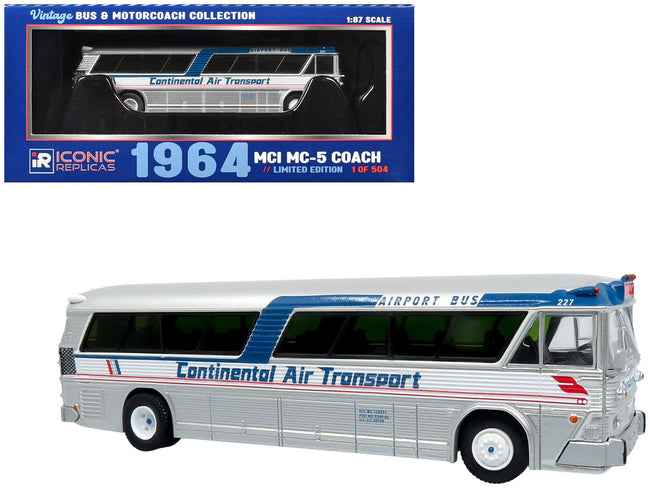 1964 MCI MC-5A Coach Bus "Continental Air Transport" Silver with Blue Stripes "Vintage Bus & Motorcoach Collection" Limited Edition to 504 pieces Worldwide 1/87 (HO) Diecast Model by Iconic Replicas-Iconic Replicas-ModelCars.com