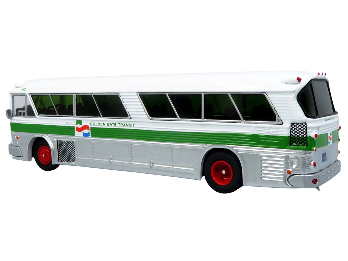 1964 MCI MC-5A Coach Bus "Golden Gate Transit" White with Green Stripes "Vintage Bus & Motorcoach Collection" Limited Edition to 504 pieces Worldwide 1/87 (HO) Diecast Model by Iconic Replicas-Iconic Replicas-ModelCars.com