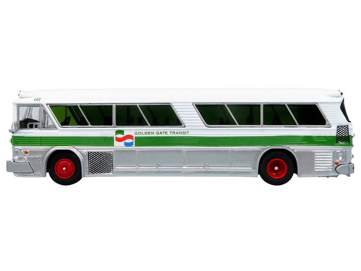 1964 MCI MC-5A Coach Bus "Golden Gate Transit" White with Green Stripes "Vintage Bus & Motorcoach Collection" Limited Edition to 504 pieces Worldwide 1/87 (HO) Diecast Model by Iconic Replicas-Iconic Replicas-ModelCars.com