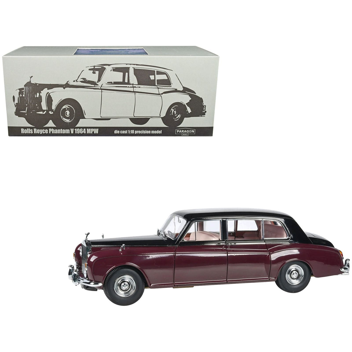 1964 Rolls Royce Phantom V Duotone Royal Garnet Red and Mason's Black 1/18 Diecast Model Car by Paragon Models - Paragon - ModelCars.com