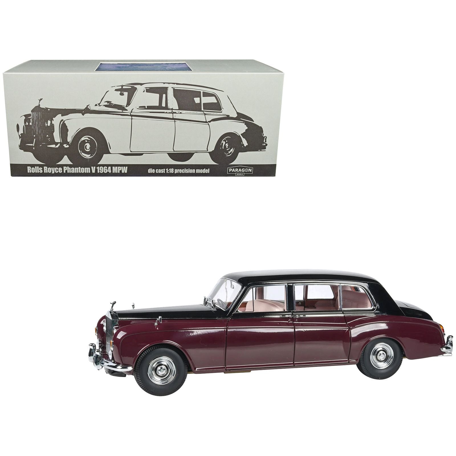 1964 Rolls Royce Phantom V Duotone Royal Garnet Red and Mason's Black 1/18 Diecast Model Car by Paragon Models - Paragon - ModelCars.com