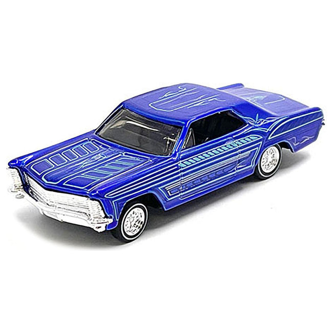 1965 Buick Riviera Candy Blue with Graphics "Lowriders" "Maisto Design" Series 1/64 Diecast Model Car by Maisto - Maisto - ModelCars.com