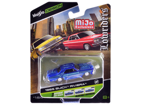 1965 Buick Riviera Candy Blue with Graphics "Lowriders" "Maisto Design" Series 1/64 Diecast Model Car by Maisto-Maisto-ModelCars.com