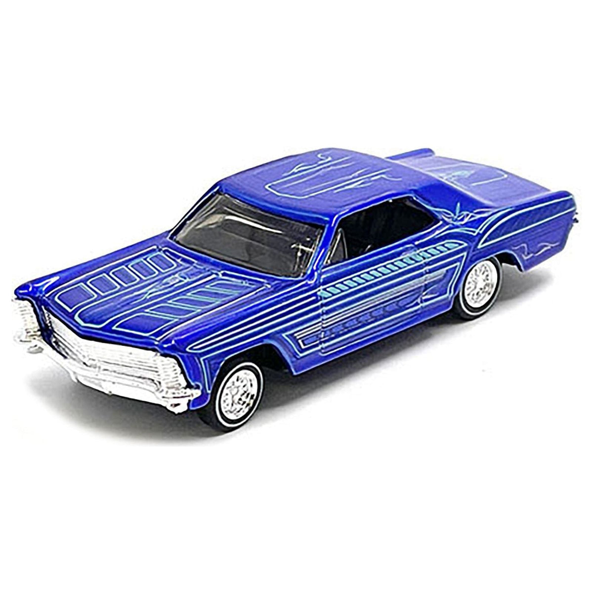 1965 Buick Riviera Candy Blue with Graphics "Lowriders" "Maisto Design" Series 1/64 Diecast Model Car by Maisto-Maisto-ModelCars.com