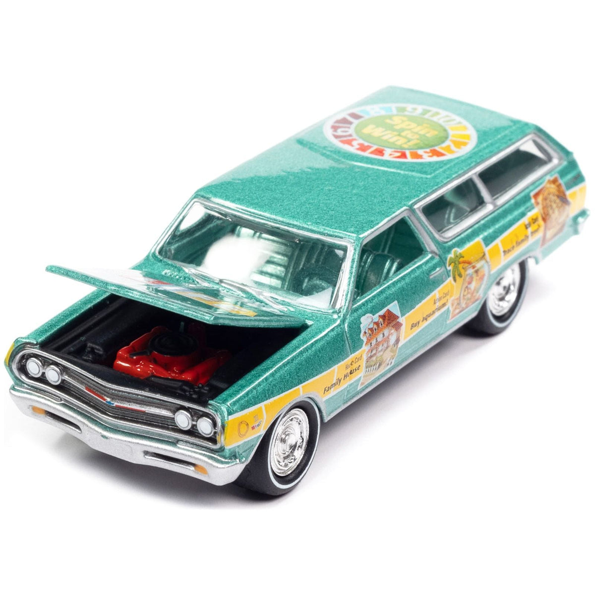 1965 Chevrolet 2-Door Station Wagon Turquoise Metallic "The Game of Life" "Pop Culture" 2022 Release 4 1/64 Diecast Model Car by Johnny Lightning-Johnny Lightning-ModelCars.com