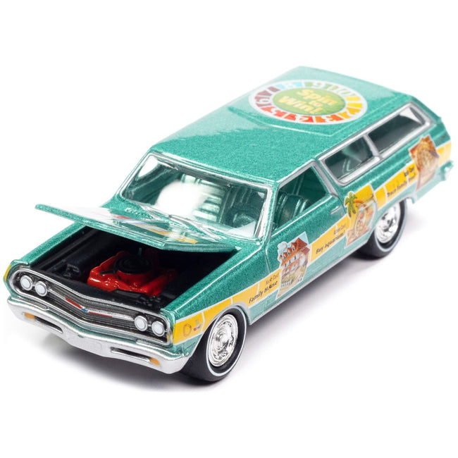1965 Chevrolet 2-Door Station Wagon Turquoise Metallic "The Game of Life" "Pop Culture" 2022 Release 4 1/64 Diecast Model Car by Johnny Lightning-Johnny Lightning-ModelCars.com