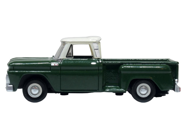 1965 Chevrolet C10 Stepside Pickup Truck Dark Green with Ivory Top 1/87 (HO) Scale Diecast Model Car by Oxford Diecast-Oxford Diecast-ModelCars.com
