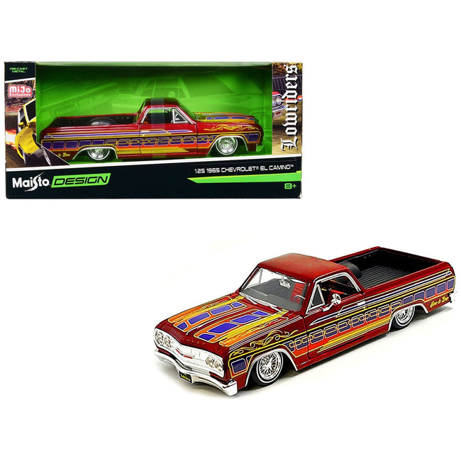 1965 Chevrolet El Camino Lowrider Candy Red Metallic with Graphics "Lowriders" Series 1/25 Diecast Model Car by Maisto - Maisto - ModelCars.com