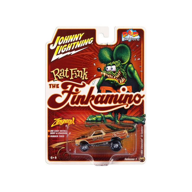 1965 Chevrolet El Camino Zinger "Finkamino" Beige with Graphics "Rat Fink" "Pop Culture" 2025 Release 1 1/64 Diecast Model Car by Johnny Lightning-Johnny Lightning-ModelCars.com