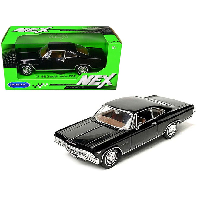 1965 Chevrolet Impala SS 396 Black with Brown Interior "NEX Models" 1/24 Diecast Model Car by Welly - Welly - ModelCars.com
