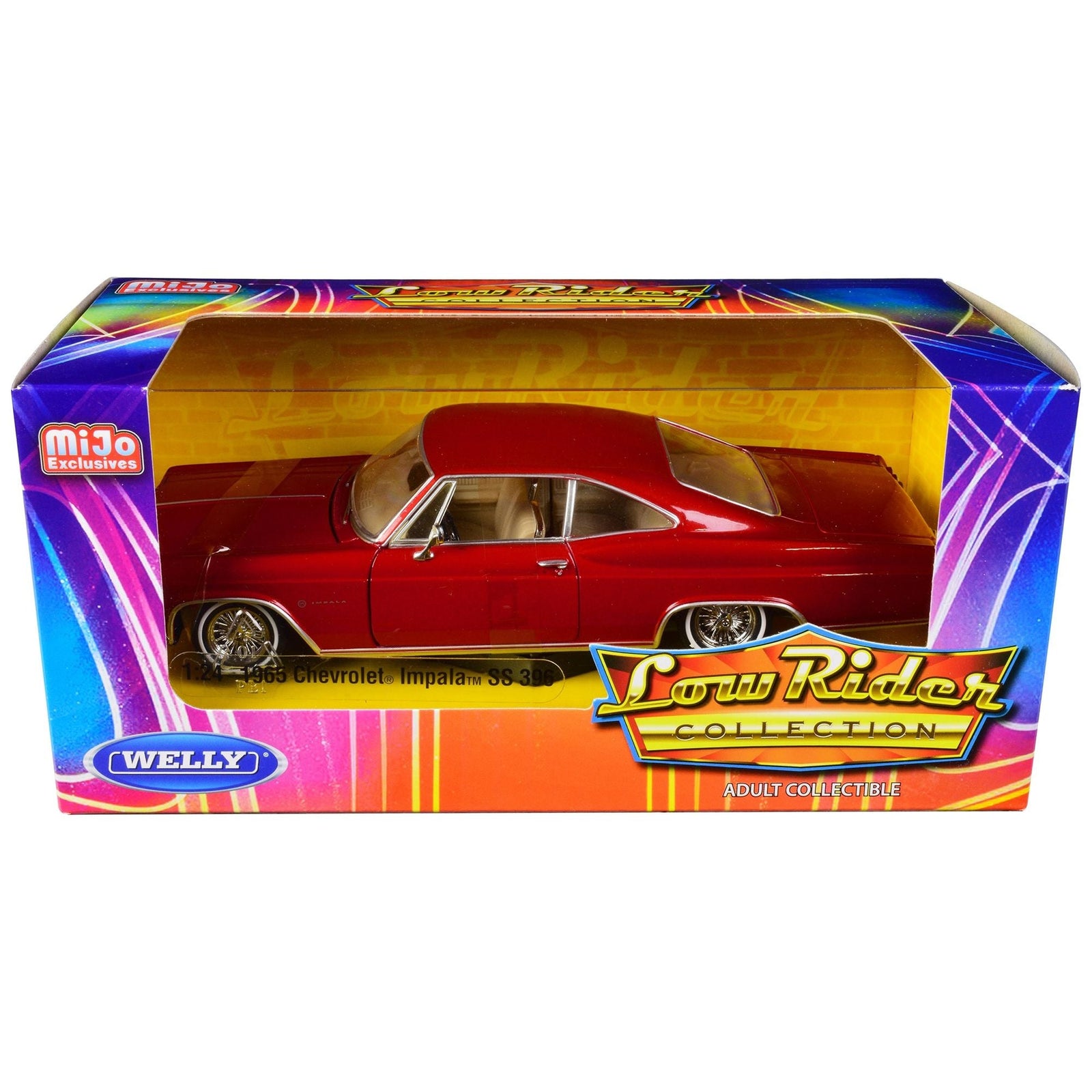 1965 Chevrolet Impala SS 396 Lowrider Red Metallic "Low Rider Collection" 1/24 Diecast Model Car by Welly - Welly - ModelCars.com