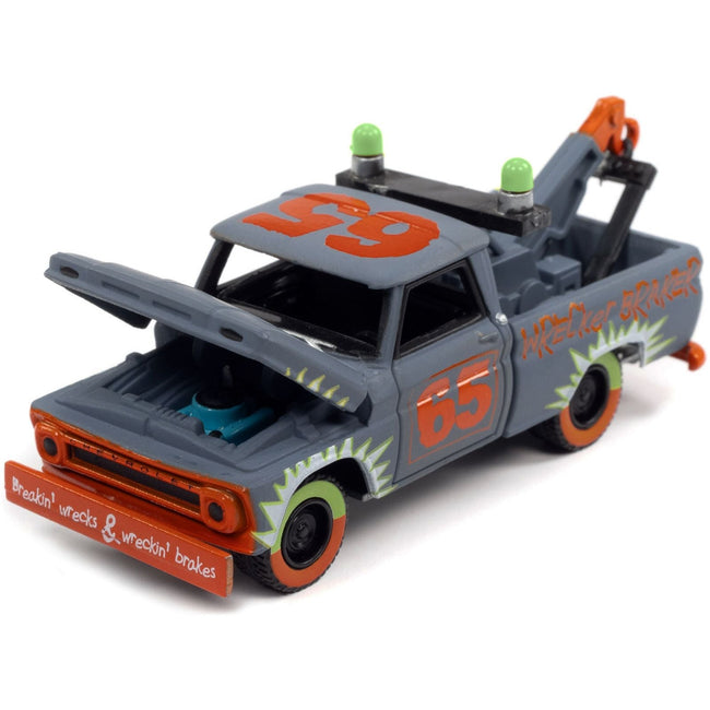 1965 Chevrolet Tow Truck 65 Derby Smoke Gray with Graphics "Demolition Derby" "Street Freaks" Series Limited Edition to 15196 pieces Worldwide 1/64 Diecast Model Car by Johnny Lightning-Johnny Lightning-ModelCars.com