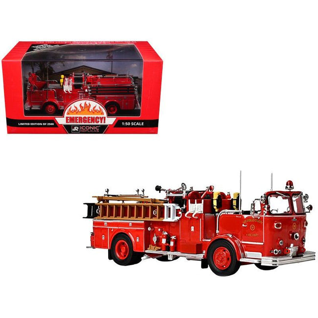 1965 Crown Firecoach Fire Engine "Los Angeles County Fire Department" LA County FD (LACFD) "Emergency!" Series Limited Edition to 2500 pieces Worldwide 1/50 Diecast Model by Iconic Replicas - Iconic Replicas - ModelCars.com
