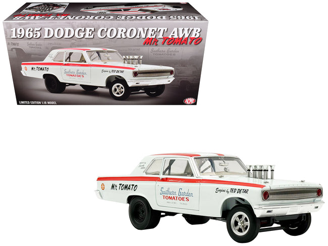 1965 Dodge Coronet AWB "Mr. Tomato" White with Red Stripes Limited Edition to 408 pieces Worldwide 1/18 Diecast Model Car by ACME-Acme-ModelCars.com