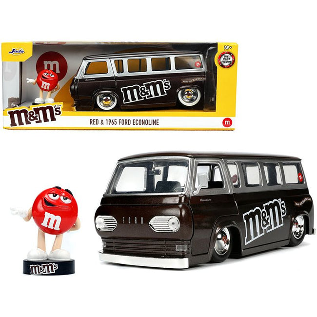 1965 Ford Econoline Bus Brown Metallic and Silver with Red M&M's Diecast Figurine "Hollywood Rides" Series 1/24 Diecast Model Car by Jada-Jada-ModelCars.com