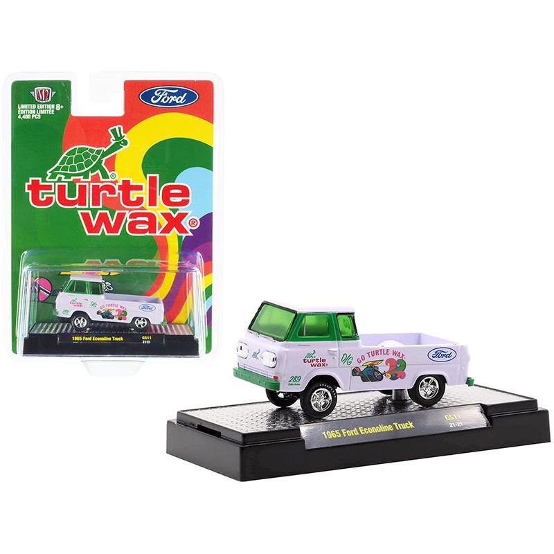 1965 Ford Econoline Pickup Truck "Turtle Wax" White and Green Limited Edition to 4400 pieces Worldwide 1/64 Diecast Model Car by M2 Machines-M2-ModelCars.com