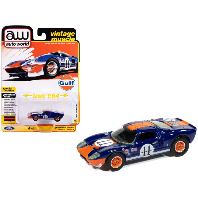 1965 Ford GT40 #11 "Gulf" Blue with Orange Stripe "Vintage Muscle" Series 1/64 Diecast Model Car by Auto World-Autoworld-ModelCars.com