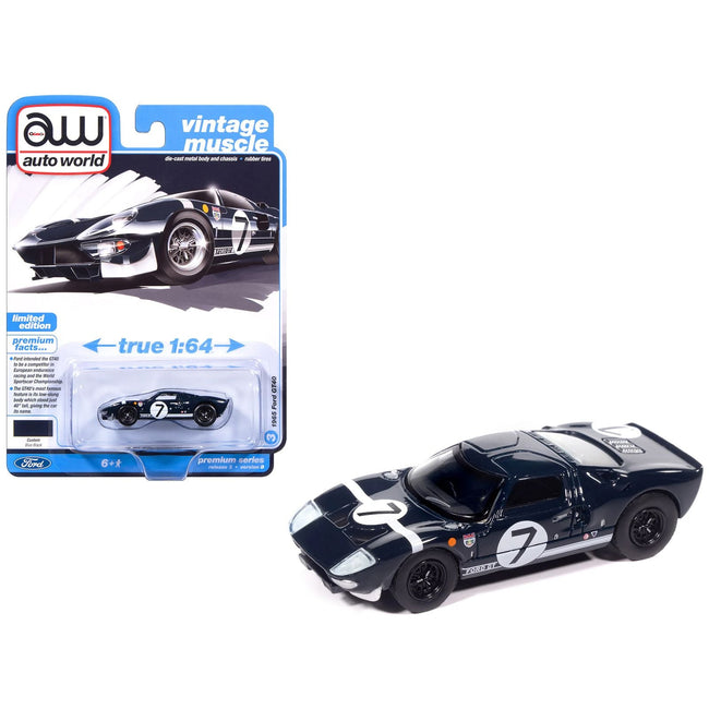1965 Ford GT40 #7 Blue Black with White Stripes "Vintage Muscle" Series 1/64 Diecast Model Car by Auto World-Autoworld-ModelCars.com