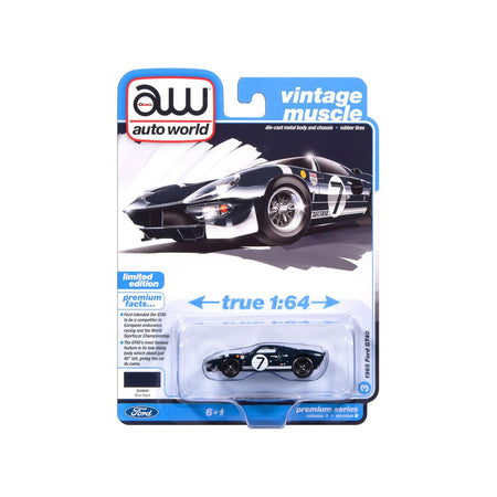1965 Ford GT40 #7 Blue Black with White Stripes "Vintage Muscle" Series 1/64 Diecast Model Car by Auto World-Autoworld-ModelCars.com