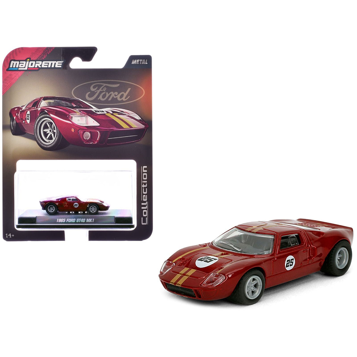 1965 Ford GT40 MK1 #25 Red Metallic with Gold Stripes "Collection" Series 1/64 Diecast Model Car by Majorette-Majorette-ModelCars.com