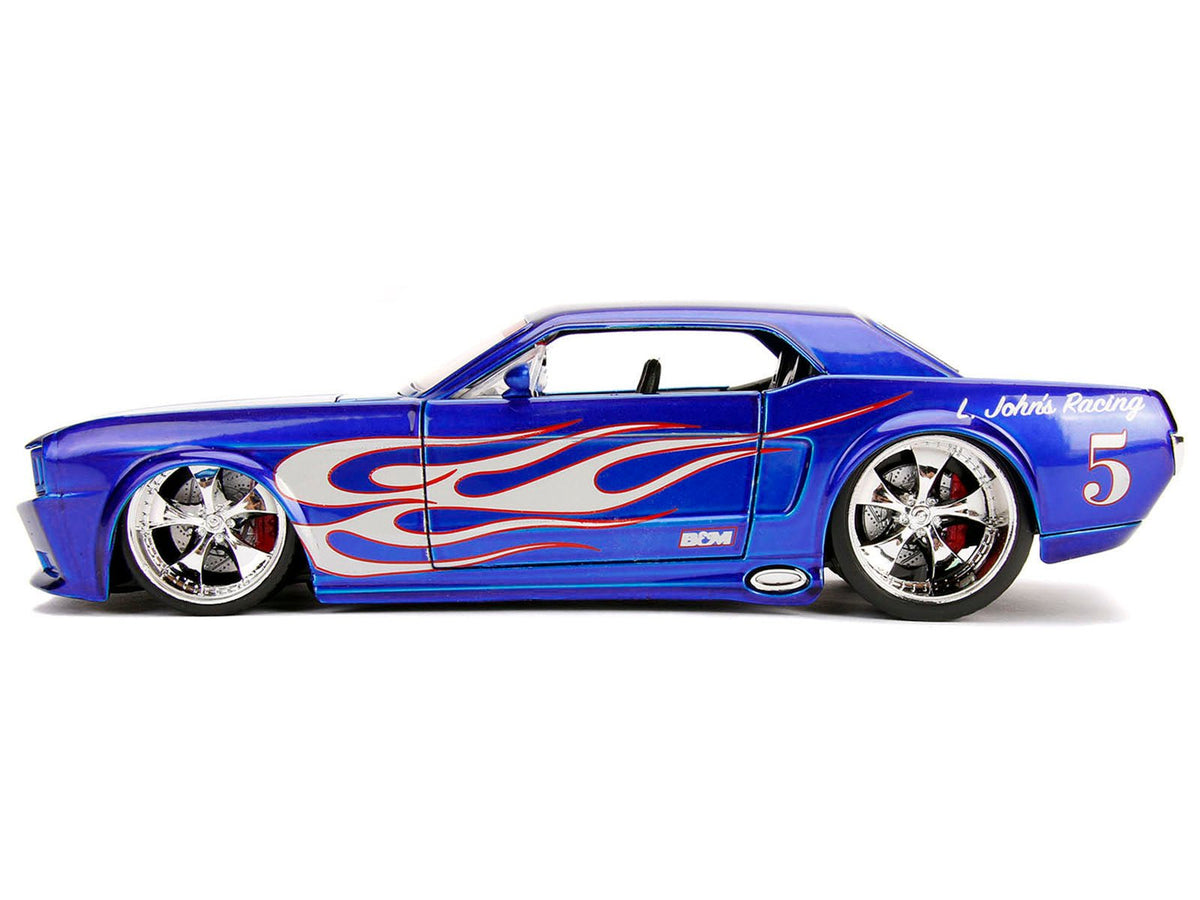 1965 Ford Mustang #5 "L. John's Racing" Candy Blue with Flame Graphics "Bigtime Muscle" Series 1/24 Diecast Model Car by Jada-Jada-ModelCars.com