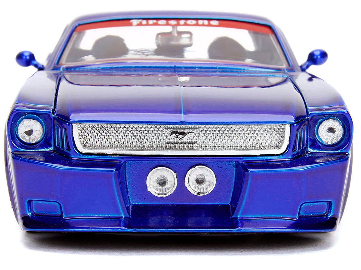 1965 Ford Mustang #5 "L. John's Racing" Candy Blue with Flame Graphics "Bigtime Muscle" Series 1/24 Diecast Model Car by Jada-Jada-ModelCars.com