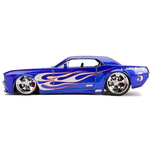 1965 Ford Mustang #5 "L. John's Racing" Candy Blue with Flame Graphics "Bigtime Muscle" Series 1/24 Diecast Model Car by Jada-Jada-ModelCars.com