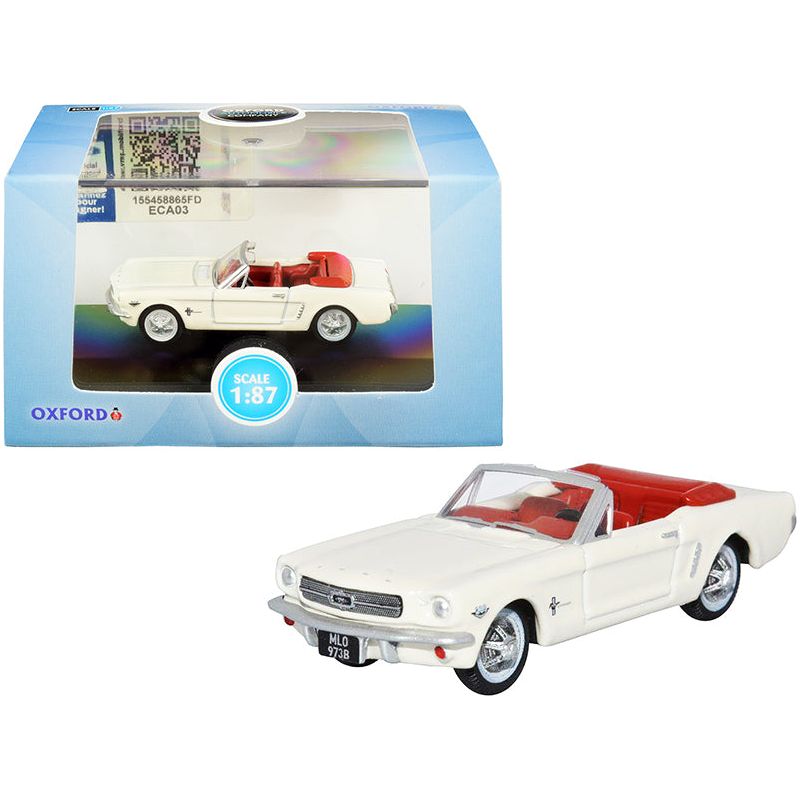 1965 Ford Mustang Convertible Wimbledon White (Goldfinger) with Red Interior 1/87 (HO) Scale Diecast Model Car by Oxford Diecast - Oxford Diecast - ModelCars.com