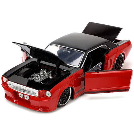 1965 Ford Mustang Custom Red and Black "Bigtime Muscle" Series 1/24 Diecast Model Car by Jada-Jada-ModelCars.com