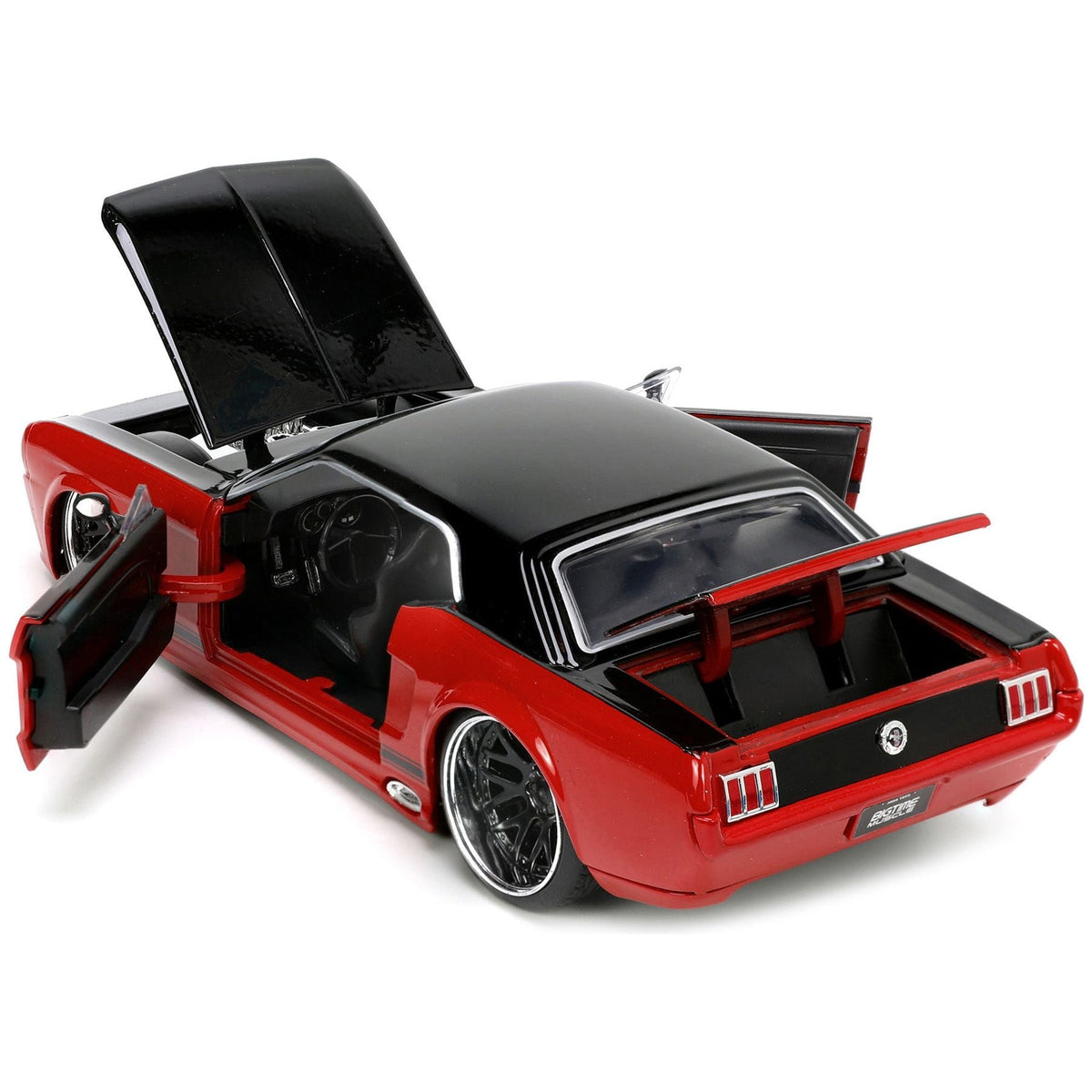 1965 Ford Mustang Custom Red and Black "Bigtime Muscle" Series 1/24 Diecast Model Car by Jada-Jada-ModelCars.com