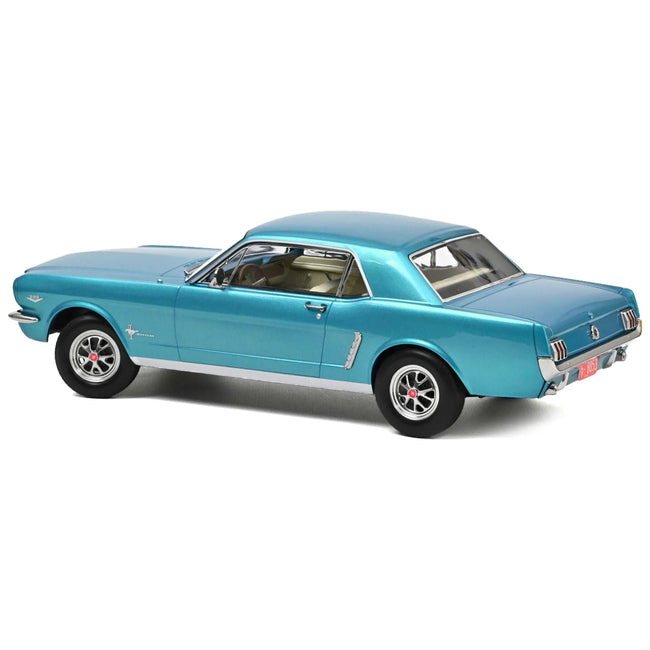 1965 Ford Mustang Hardtop Coupe Turquoise Metallic with White Interior 1/18 Diecast Model Car by Norev - Norev - ModelCars.com