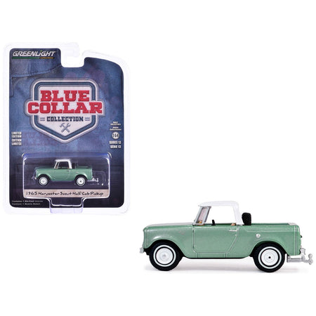 1965 Harvester Scout Half Cab Pickup Truck Aspen Green Metallic with White Top "Blue Collar Collection" Series 13 1/64 Diecast Model Car by Greenlight - Greenlight - ModelCars.com