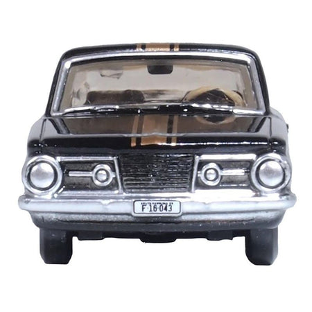 1965 Plymouth Barracuda Black with Gold Stripes 1/87 (HO) Scale Diecast Model Car by Oxford Diecast-Oxford Diecast-ModelCars.com