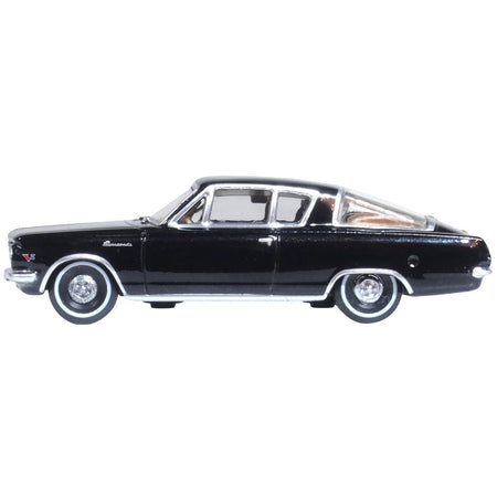 1965 Plymouth Barracuda Black with Gold Stripes 1/87 (HO) Scale Diecast Model Car by Oxford Diecast-Oxford Diecast-ModelCars.com