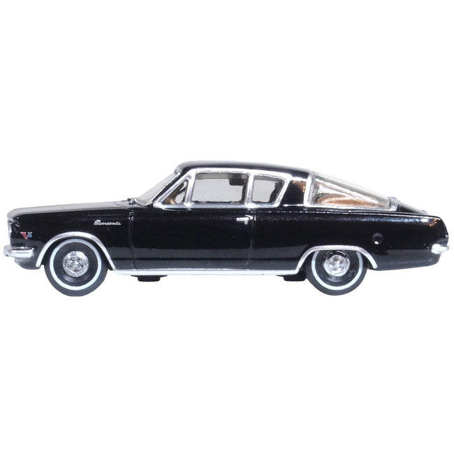 1965 Plymouth Barracuda Black with Gold Stripes 1/87 (HO) Scale Diecast Model Car by Oxford Diecast-Oxford Diecast-ModelCars.com