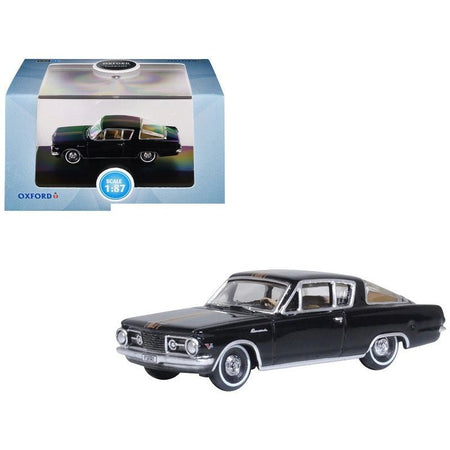 1965 Plymouth Barracuda Black with Gold Stripes 1/87 (HO) Scale Diecast Model Car by Oxford Diecast-Oxford Diecast-ModelCars.com