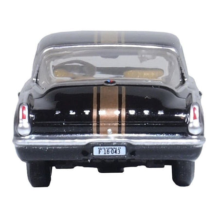 1965 Plymouth Barracuda Black with Gold Stripes 1/87 (HO) Scale Diecast Model Car by Oxford Diecast-Oxford Diecast-ModelCars.com