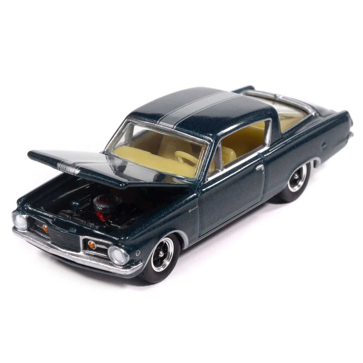 1965 Plymouth Barracuda Formula S Dark Blue Metallic with Silver Stripe "Vintage Muscle" Series 1/64 Diecast Model Car by Auto World-Autoworld-ModelCars.com
