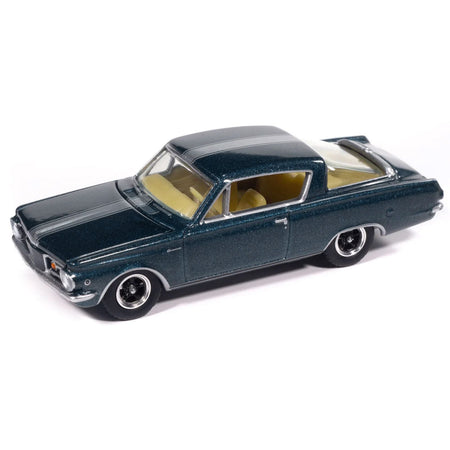 1965 Plymouth Barracuda Formula S Dark Blue Metallic with Silver Stripe "Vintage Muscle" Series 1/64 Diecast Model Car by Auto World-Autoworld-ModelCars.com