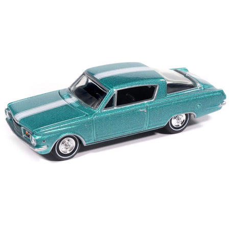 1965 Plymouth Barracuda Formula S Turquoise Metallic with White Stripe "Vintage Muscle" Series 1/64 Diecast Model Car by Auto World-Autoworld-ModelCars.com