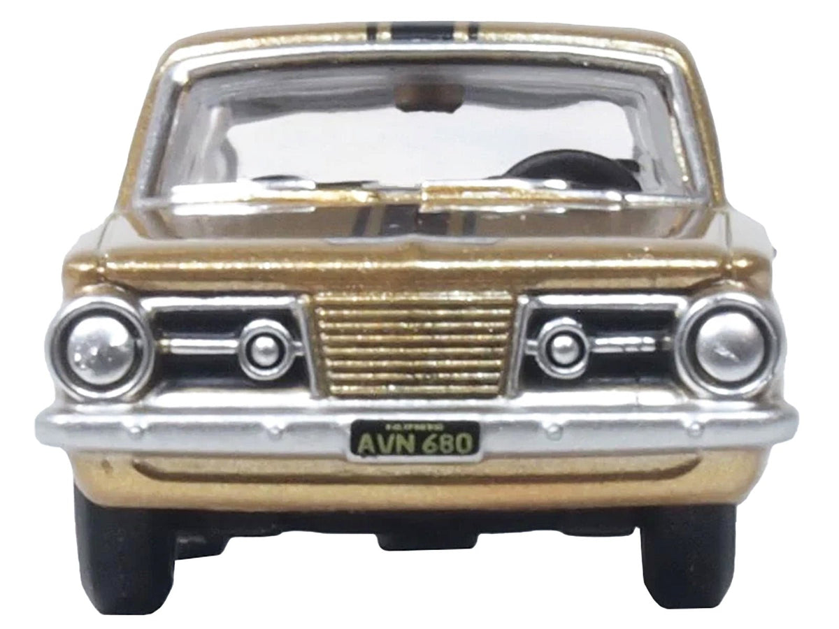 1965 Plymouth Barracuda Gold Metallic with Black Stripes 1/87 (HO) Scale Diecast Model Car by Oxford Diecast-Oxford Diecast-ModelCars.com
