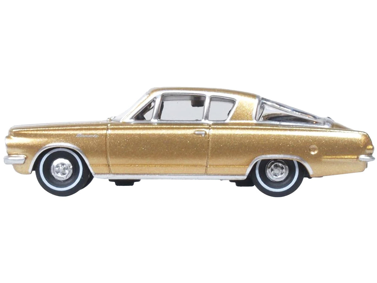 1965 Plymouth Barracuda Gold Metallic with Black Stripes 1/87 (HO) Scale Diecast Model Car by Oxford Diecast-Oxford Diecast-ModelCars.com