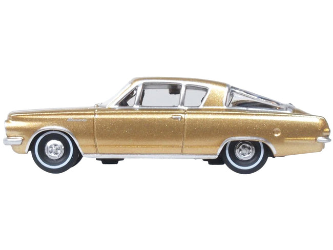 1965 Plymouth Barracuda Gold Metallic with Black Stripes 1/87 (HO) Scale Diecast Model Car by Oxford Diecast-Oxford Diecast-ModelCars.com