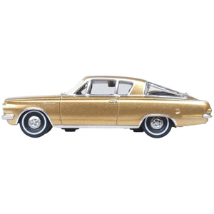 1965 Plymouth Barracuda Gold Metallic with Black Stripes 1/87 (HO) Scale Diecast Model Car by Oxford Diecast
