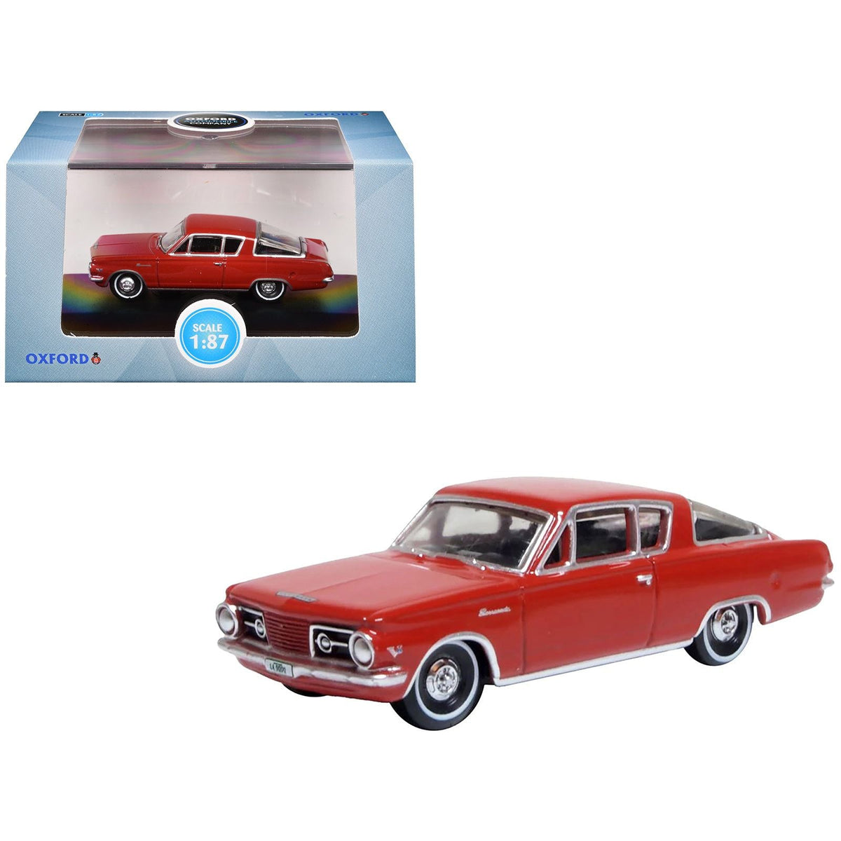 1965 Plymouth Barracuda Red 1/87 (HO) Scale Diecast Model Car by Oxford Diecast-Oxford Diecast-ModelCars.com