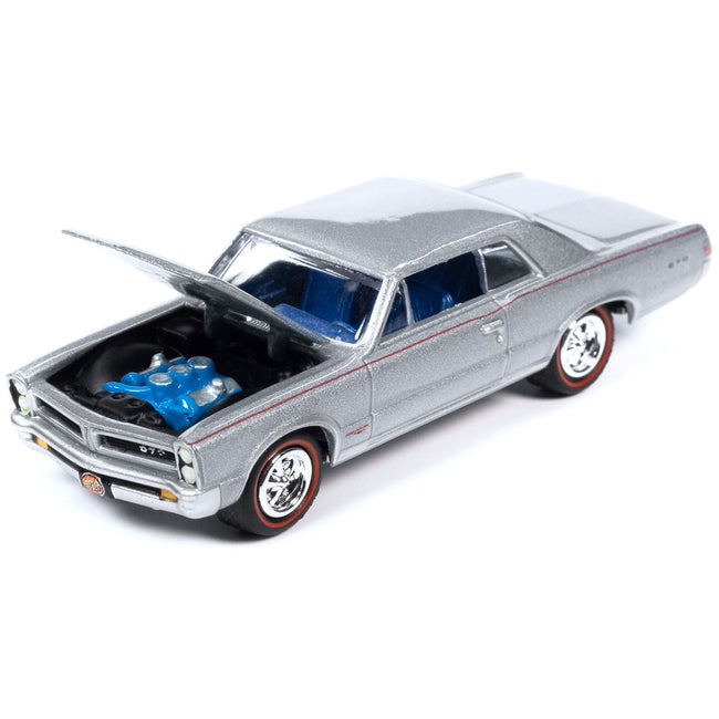 1965 Pontiac GTO Bluemist Slate Metallic with Red Stripes and Blue Interior "MCACN (Muscle Car and Corvette Nationals)" Limited Edition to 4140 pieces Worldwide "Muscle Cars USA" Series 1/64 Diecast Model Car by Johnny Lightning-Johnny Lightning-ModelCars.com